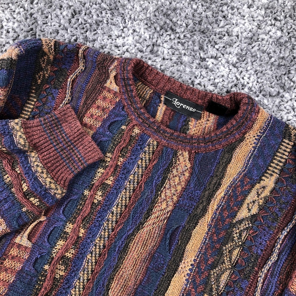 Lorenzo Sweater‎ Mens Large Multicolor 3D Knit Crew Pullover Coogi Style